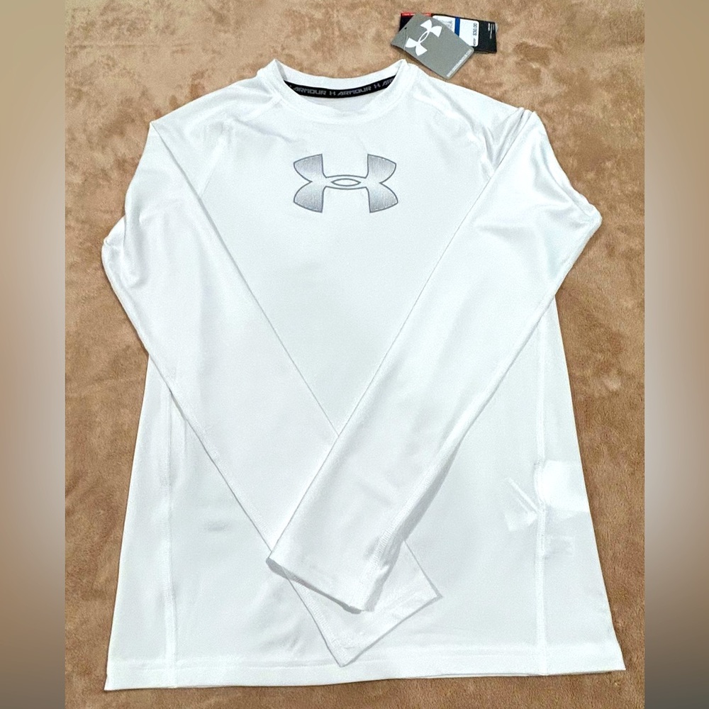 NWT Boys White Under Armour HeatGear Shirt-YXL